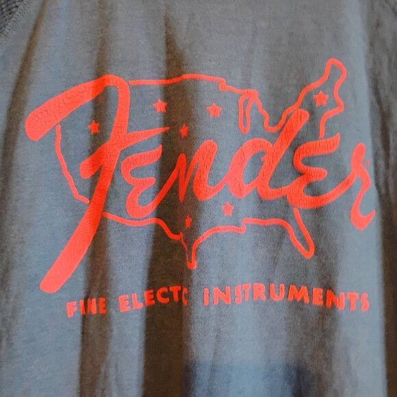 Men's Blue Vintage XL Long Sleeve Fender Instruments T-Shirt Guitar Lucky Brand - Picture 1 of 4